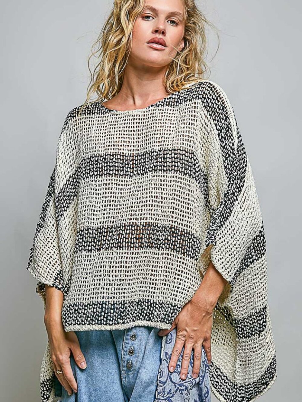 POL Silk Oversize Open weave Top